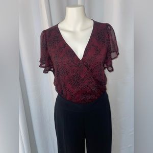 Ash & Violet Red and Black Body Suit Blouse
